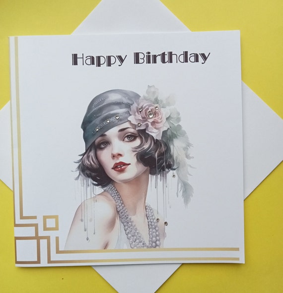 Große Art-Deco Geburtstagskarte Für Tante – Flapper Lady Design, 25,4 X 17,8 Cm