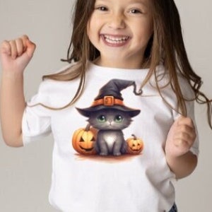 Witch Kitten Shirt Cute Halloween Kids Shirt Non-Spooky Fall Kids Tee Trendy Kids Shirt Cute Kids Tee Gildan 5000B Halloween Kids Shirt Cute
