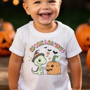 Spookasaurus Bella Canvas 3001T Halloween Toddlers Shirt Cute Halloween Kids Shirt Non-Spooky Fall Toddler Tee, Trendy Toddler Kids Shirt