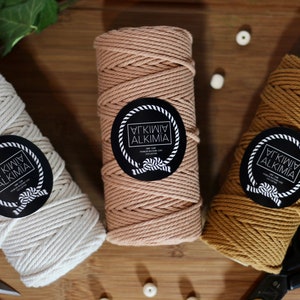 Macrame cord ALKIMÏA [3 x 100m] Ø: 3MM/300M/4PLY Pack de 3 couleurs/Set von 3 Makramee-Spulen/macramé spoelen set [Blanc,Rose,mauve,brun]