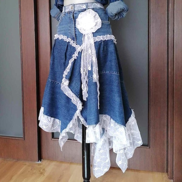 Made to order Bohemian Lace Skirt Extravagant High Low Avant Garde Skirt High Waist Asymmetrical Skirt Hippie Festival Skirt