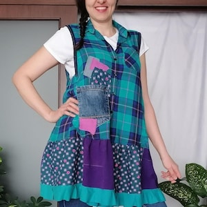 Upcycled Weste Tunika - Shabby Chic Funky Ärmelloses Top - Boho Gepatchte Tunika - Crazy Boho Hippie Shirt , ddp inklusive