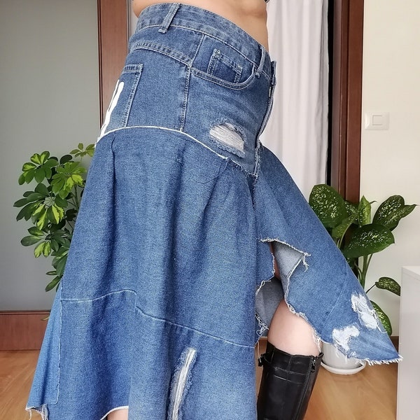 Jeans Extravaganter Rock Hippie Upcycled Denim Distressed Boho Jeans Festival Gypsy Rock Vintage Rock Dekonstruierter Rekonstruierter Denim