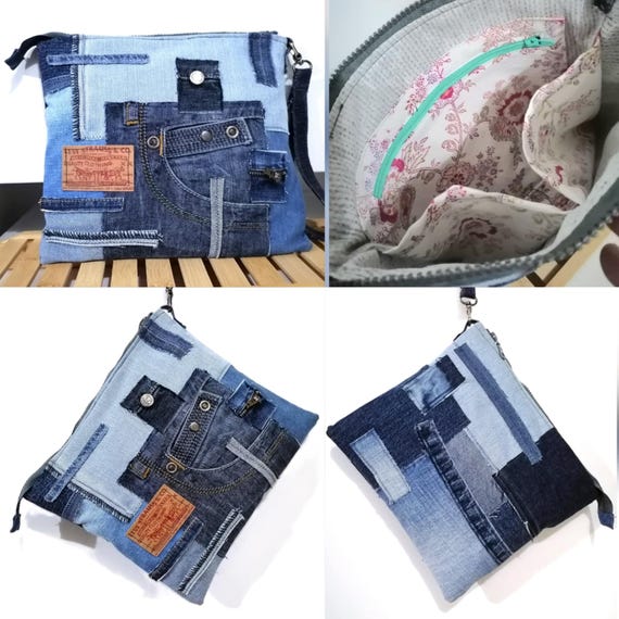 Pochette in denim, jeans riciclati, accessori boho, pochette