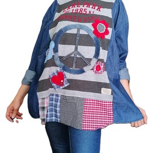 Tunique hippie folle et funky - robe tshirt bohème fantaisiste recyclée - haut shabby chic oversize - oeuvres d'art à porter grande taille, ddp inclus