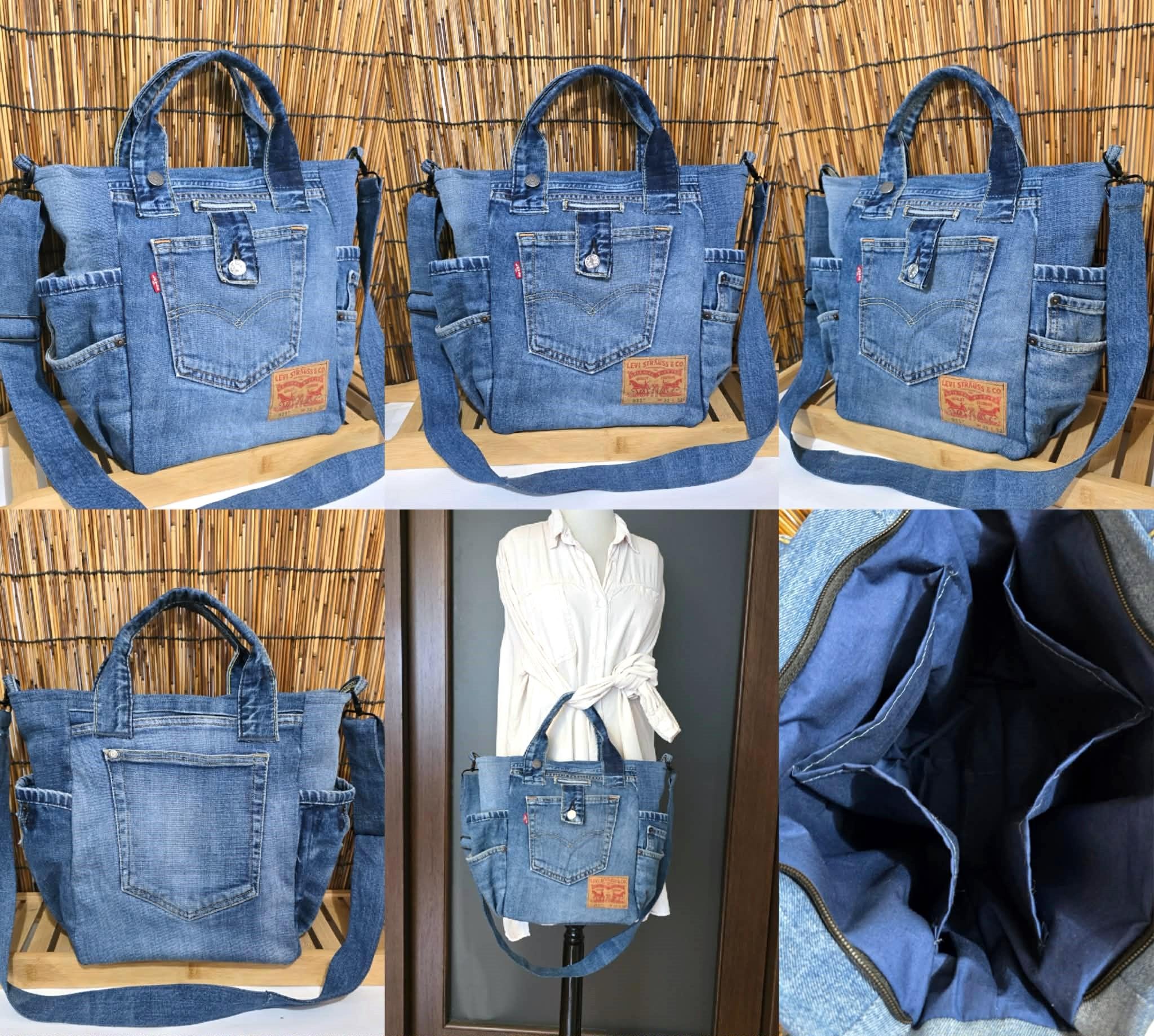 Denim Patchwork Tote Bag Origami Jeans Hobo Bag , Casual Market