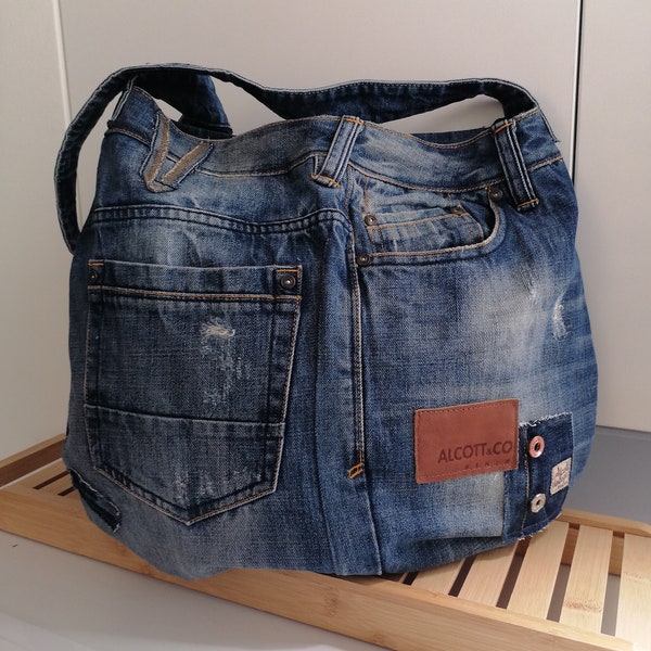 Jeans Bag Hobo Bag Gift For Her Casual Market Bag Shabby Jeans Upcycled Bag Recycle Denim Handbag Women Bag Sholder Denim bag