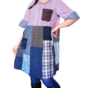 Robe tunique bohème en patchwork recyclé TAILLE L-2XL - Top ferme chic romantique hippie Duster - Robe de campagne rustique