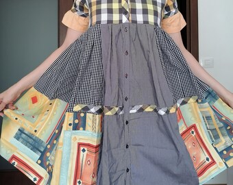 Patchwork Dress - Farm Chic Boho Tunic, Upcycled Romantic Gipsy Vintage Tunic, Unique Gift for Her  , Ideal for Bohemic Style Lovers , M-L