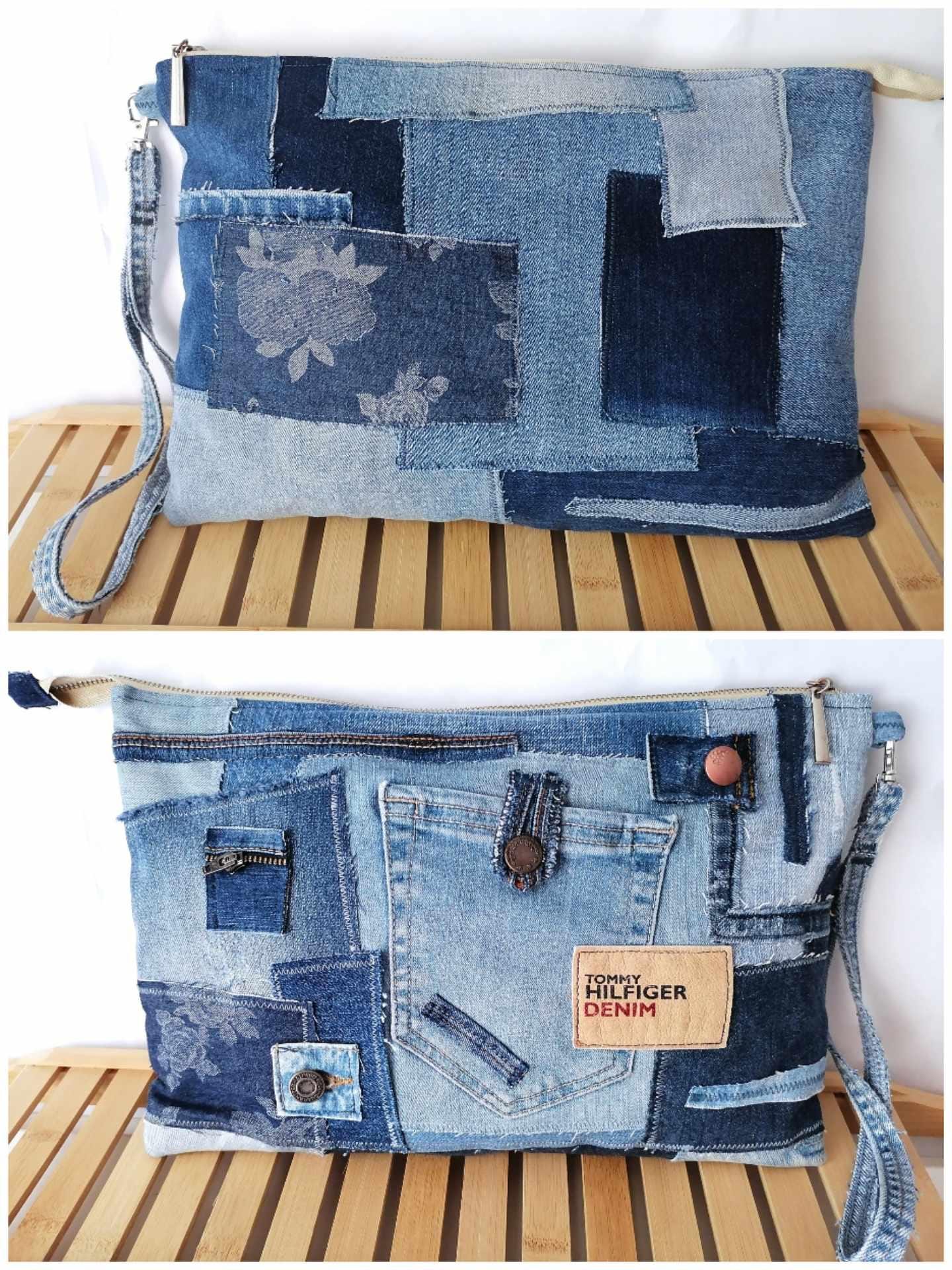 Denim Patchwork Pouch main image 1