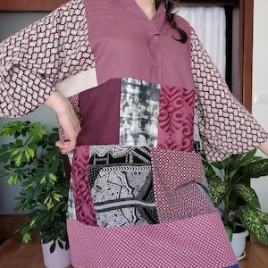 Tunique patchwork bohème recyclée TAILLE L-2X - Haut chemise Crazy Hippie - Style Boho Shabby Chic
