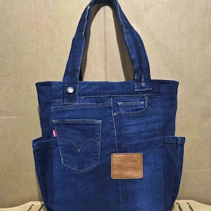 Reworked Patchwork Boho Jeans Tote - Upcycled Levi's Denim Hobo Bag -  Multi Pocket Shoulder Bag -
