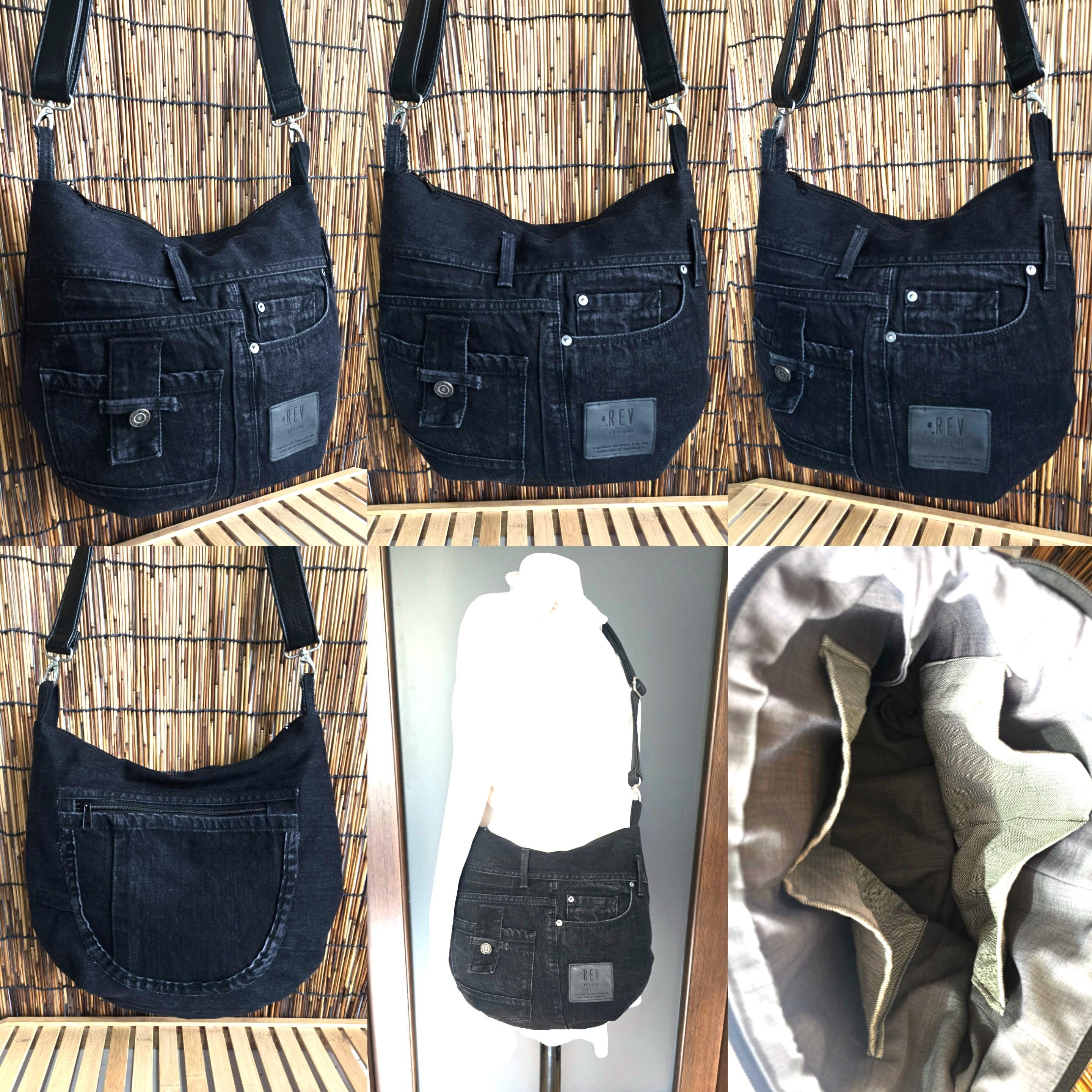 Denim Hobo Crossbody Bag - Upcycled Messenger Market Bag