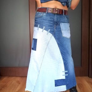 Avant Garde Asymmetrical Skirt - Patched High Waist Streetwear Chic Skirt - Festival Denim skirt
