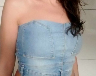 Denim Tube Top, Chic Jeans Bustier ,Crop Top,Stylish Crop Corset, Trendy Tank Top ,Street Wear, Chic Gift for Style Conscious Ladies ,M-XL