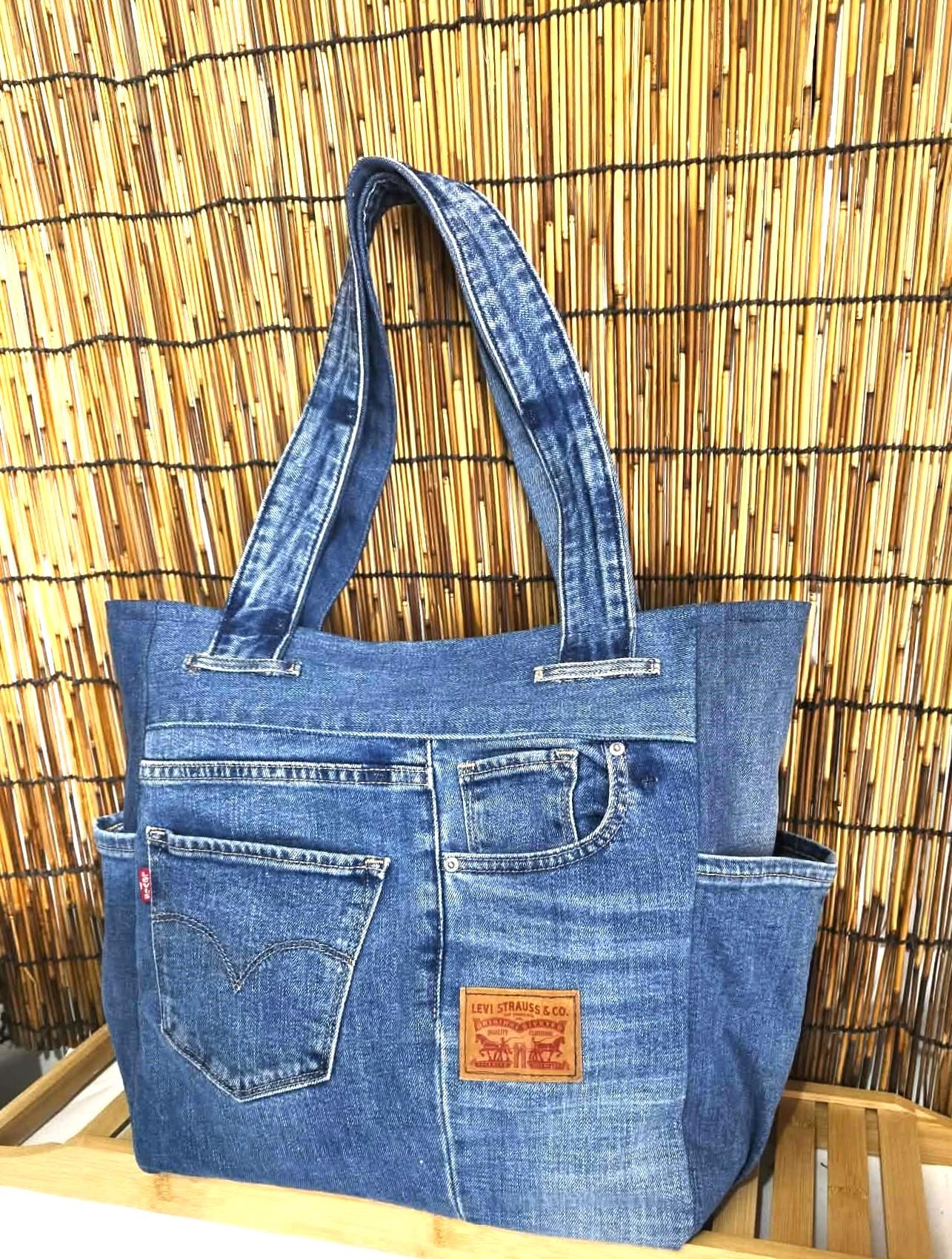 Denim Patchwork Tote Bag Origami Jeans Hobo Bag , Casual Market