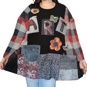 Geüpcycled tuniektopje grote maten 2XL 3XL - Boho Shabby Chic Patchwork Top - Unieke hippiestijl
