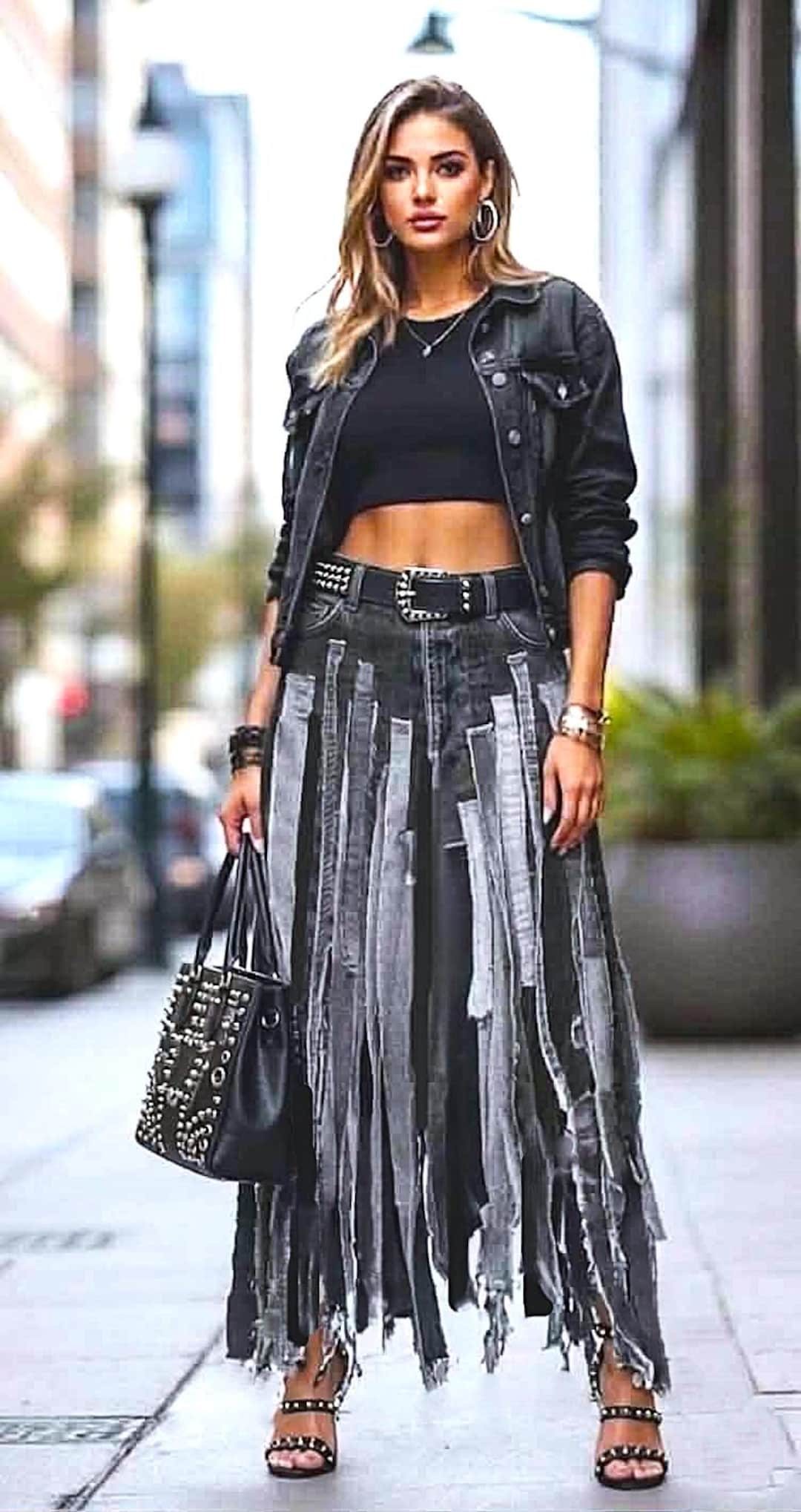 Hippie Denim Skirt, Colorful Patchwork Skirt , Quilt Boho Jeans