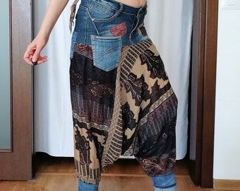 Pantalones Harem Parcheados Denim Yoga Pantalones Baggy Festival Wear Teal Mandala Aladdin Pantalones Gypsy Boho Pantalones Sueltos Hippie Ropa Reciclada L