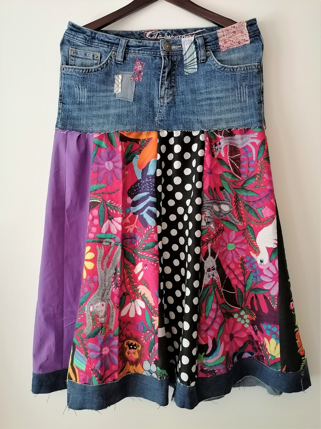 Boho style raw hem denim skirt main image 1