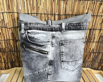 Bolso bandolera de mezclilla ligera de 40 x 35 cm - Bolso de hombro bohemio - Bolso hobo reciclado