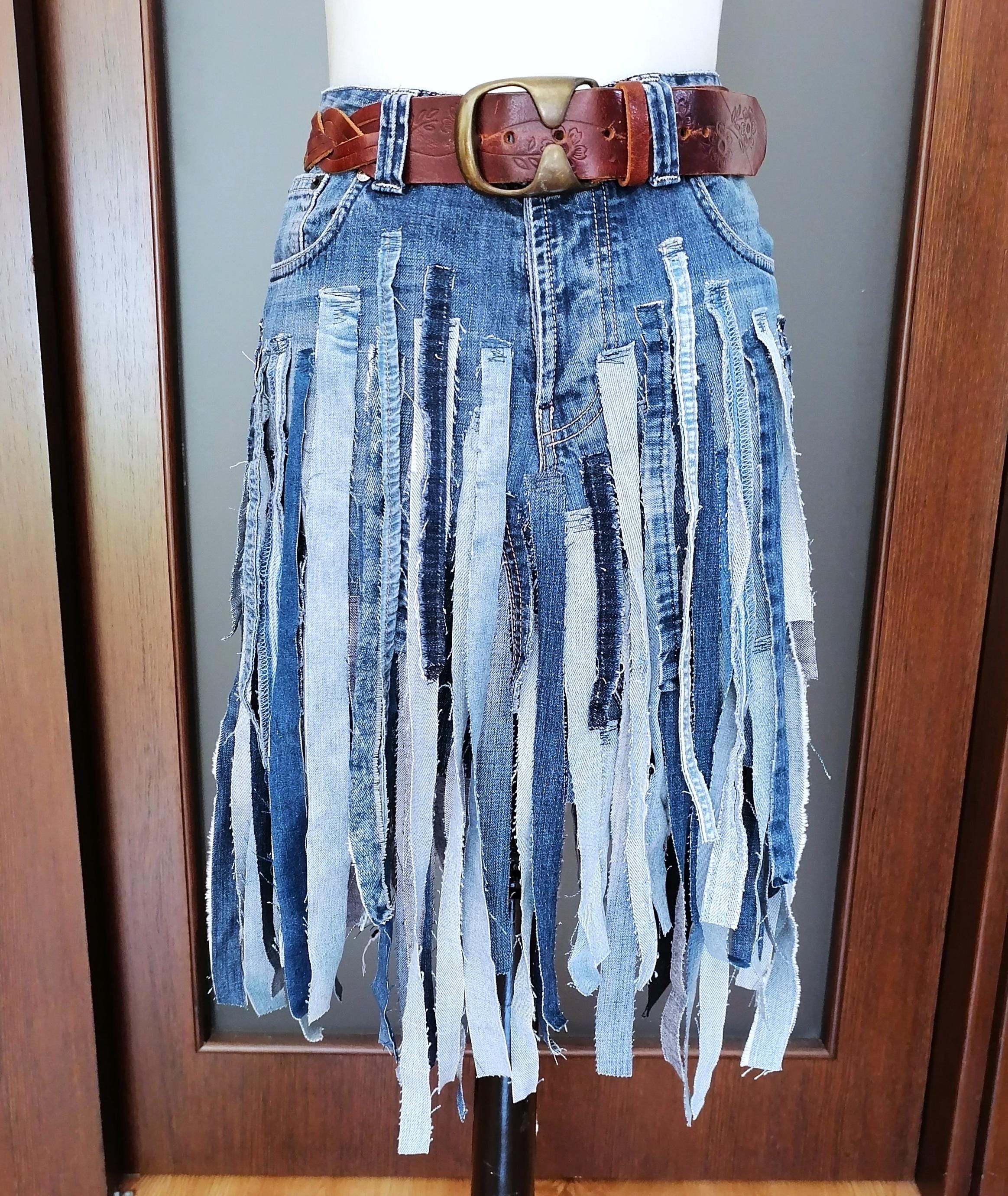 Boho Extravagant Denim Skirt Stripes Hight Waist Avant Garde