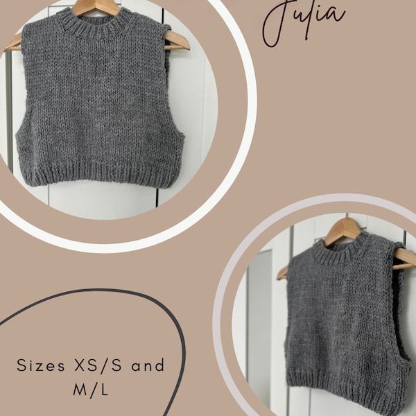 Julia sweater vest. Knitting pattern for a cropped sweater vest with low sides.