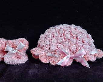 100% Crochet Cotton Baby Shoes & Hat Set