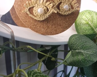 Handmade crochet Raffia earrings and fresh pearls