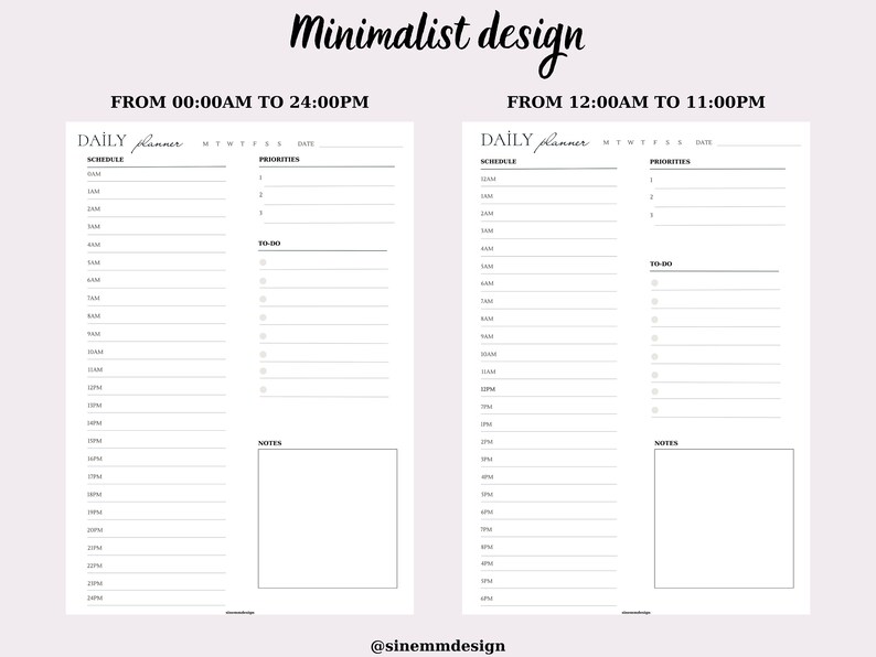 24 Hour Daily Planner Printable, Hourly Planner, Military Time Plan ...