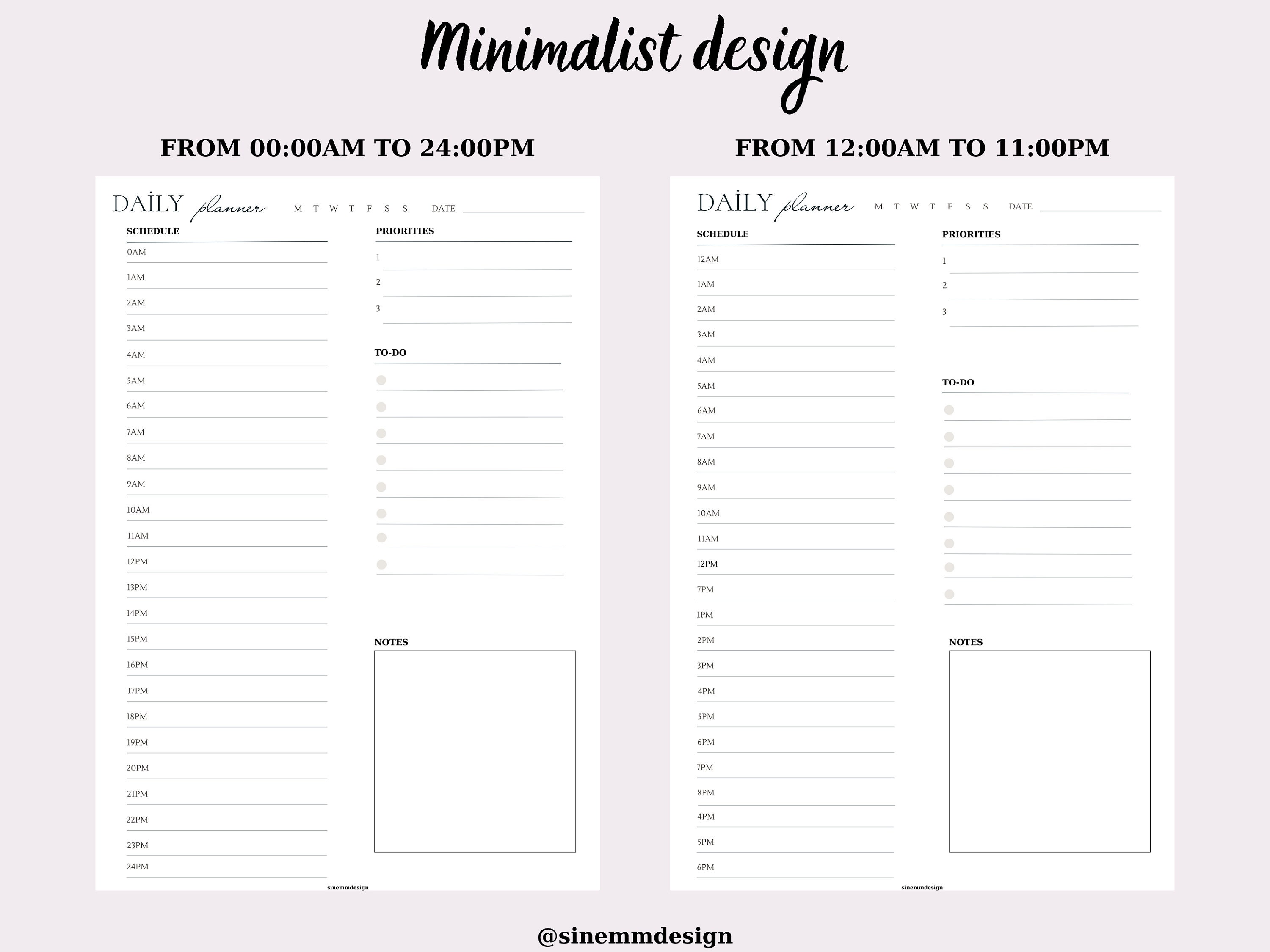 24 Hour Daily Planner Printable, Hourly Planner, Military Time Plan ...