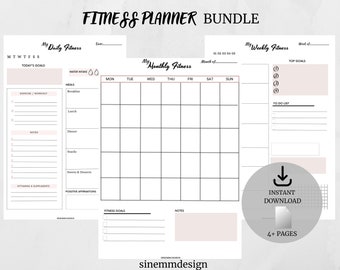 Fitness Planner Printable, Weekly Monthly Fitness Goal Planner, Daily Fitness Tracker, Printable Health and Fitness Planner Bundle, Fitness
