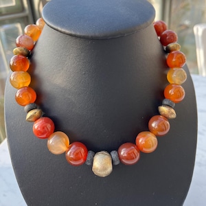 Necklace, Unique necklace made of carnelian, brass from Nigeria and Mali. statement, chunky, very decorative. Ethno. Very decorative.