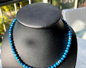 Necklace. Fine pearl necklace. genuine freshwater pearls, turquoise blue with a beautiful lustre, elegant and casual. special color.