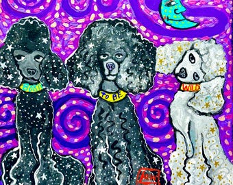 Original Poodle Gouache Painting: Funny Dog Art (8x8 inch)