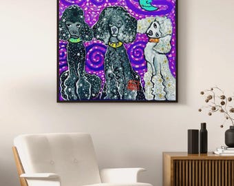 Born To Be Wild Poodle Art Print, Colorful Dog Wall Art Poster, Magenta Purple Poodle Painting, Whimsical Animal Art