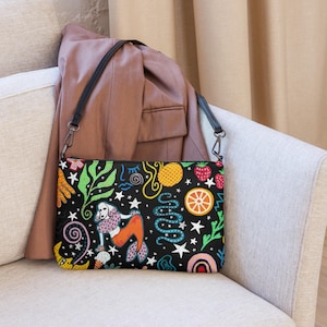 Summer Fun Pudel Mermaid Crossbody bag, Pudel und Obst Print