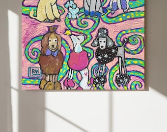 Colorful Poodles Art Print: Whimsical Dog Framed Poster