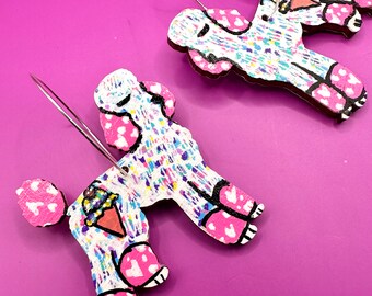 Hand-Painted Poodle Earrings: Retro Pink & White Sterling Silver Hoops