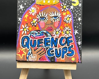 Queen of Cups Painting 3x3 inch canvas