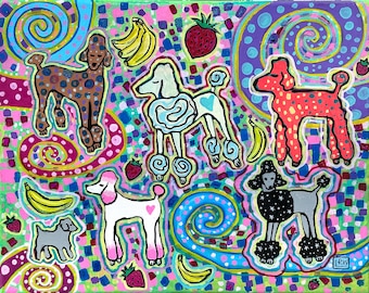 Whimsical Poodle Acrylic Painting: Colorful Dog Art, 11x14 Canvas