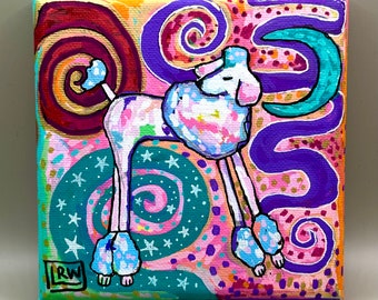 Colorful Poodle Painting 5x5 inch canvas