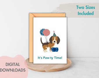 Printable Birthday Card, Digital Card with Adorable Doggy Moments, Dog Lovers Retro Birthday Card, Instant Download, PDF and JPEG 5x7 4x6