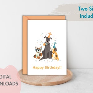 Carte d'anniversaire imprimable, carte numérique avec des chiens Pawsitivement adorables, carte d'anniversaire rétro amoureux des chiens, téléchargement immédiat, PDF et JPEG 5x7 4x6