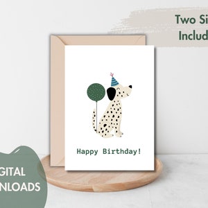 Cartão de aniversário para impressão, cartão digital com sonhos dálmatas, cartão de aniversário retrô para amantes de cães, download instantâneo, PDF e JPEG 5x7 4x6