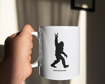 Introverts Rock - Bigfoot - GO BIG with 15 oz White Ceramic Mug