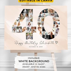 40th Birthday Photo Collage Welcome Sign TEMPLATE Welcome Poster for men and women 40th Birthday Decorations Picture Collage Poster Editable