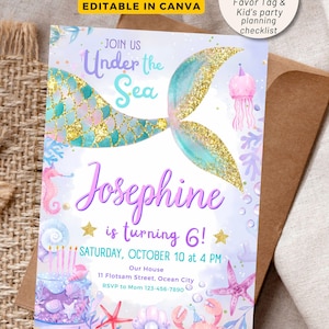 Editable Mermaid Birthday Invitation, Mermaid Invite, Under the Sea Birthday Party, Printable template Digital Instant Download