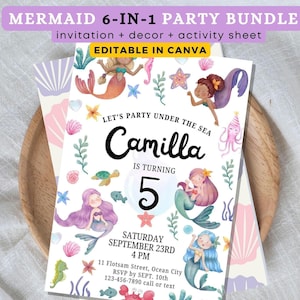 Editable Mermaid Birthday Invitation, Mermaid Invite, Under the Sea Birthday Party, Printable template Digital Instant Download