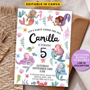 Editable Mermaid Birthday Invitation, Mermaid Invite, Under the Sea Birthday Party, Printable template Digital Instant Download